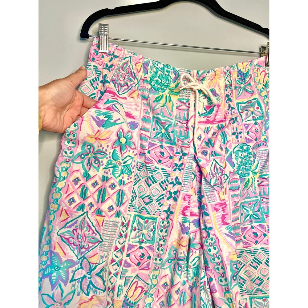 Vintage 90s Jantzen Tropical Patchwork Cotton Relaxed Baggy Long Shorts Size‎ 12 - Picture 2 of 8
